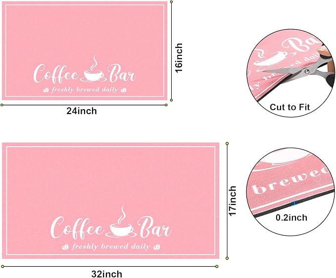 CooRug Fashion Coffee Mat, Dish Drying Mat 17" x 32" Pink | Hide Stain - Image 2