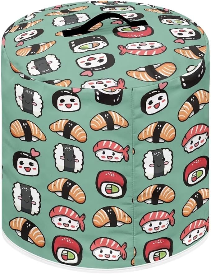 6 Quart Pressure Cooker Small Appliance Covers, Washable Dust Cover for Air Fryer Rice Cooker Kitchen Appliance Accessories with Storage Pockets, Sushi Print