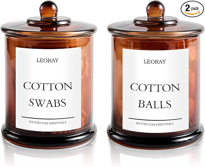 LEORAY 2 Pack Glass Qtip Holder Dispenser by LEORAY