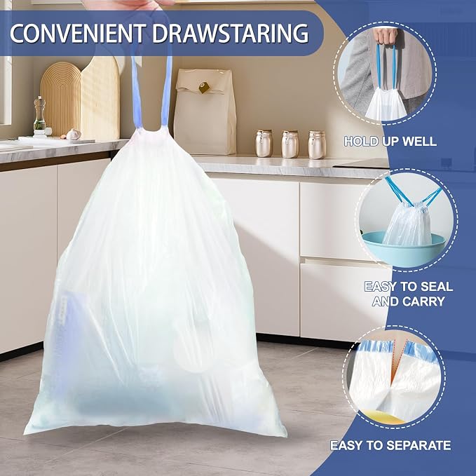 Small Trash Bags 4 Gallon Drawstring, 1.1 Mil, Strong Garbage Can Liners - Image 4
