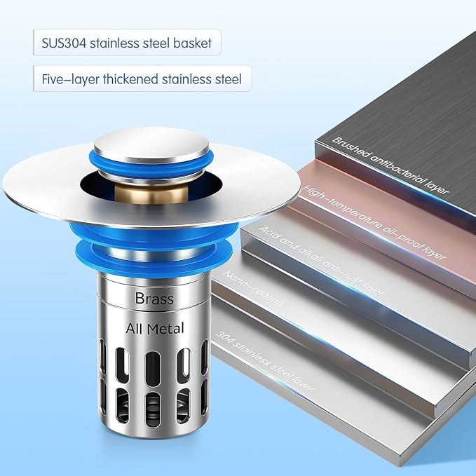 Bathroom Sink Stopper, Pop Up Drain Strainer - Image 3