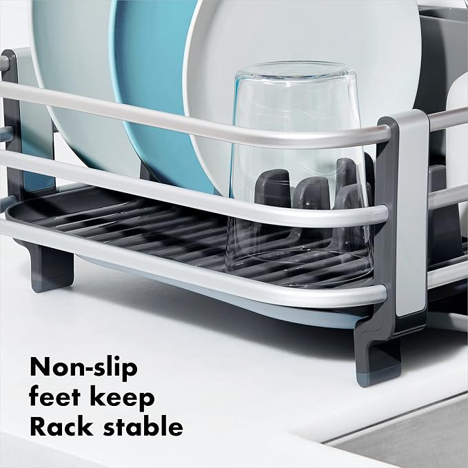 OXO Good Grips Rustproof Aluminum Dish Drying Rack | Raised Ridges Allow Quick - Image 5