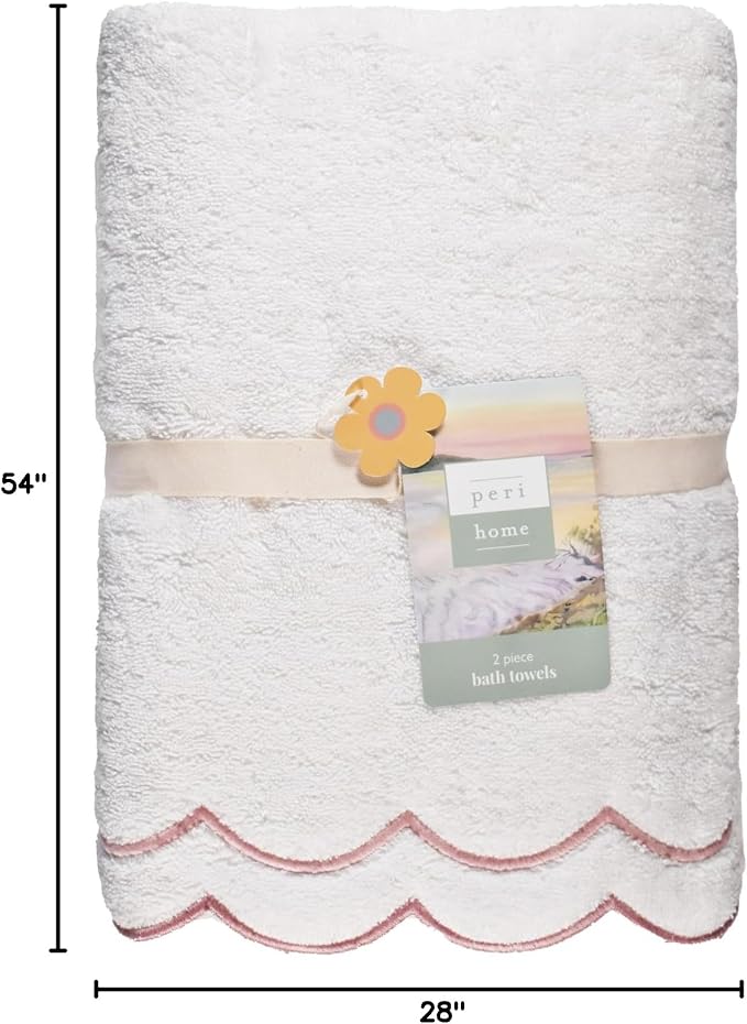 Peri Home 2 Piece Cotton Bath Towel Set, Embroidered, Blush Scallop - Image 10
