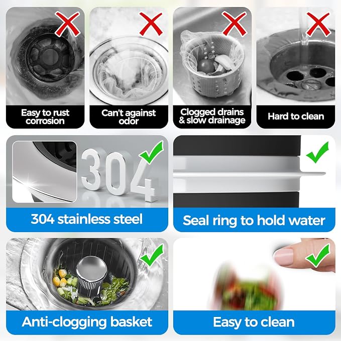 zaa 3 in 1 Kitchen Sink Drain Strainer Stopper Removable Basket Pop-Up - Image 6