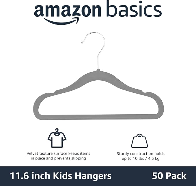 Amazon Basics Kids Velvet, Non-Slip Clothes Hangers - Image 2