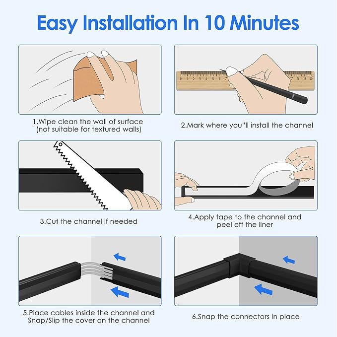 Yecaye TV Cord Hider, 125in Cord Cover, W1.18in H0.6in, Wire Covers - Image 6