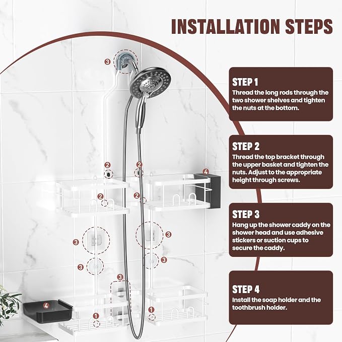 REINHARDT Adjustable Shower Caddy Hanging - Image 7