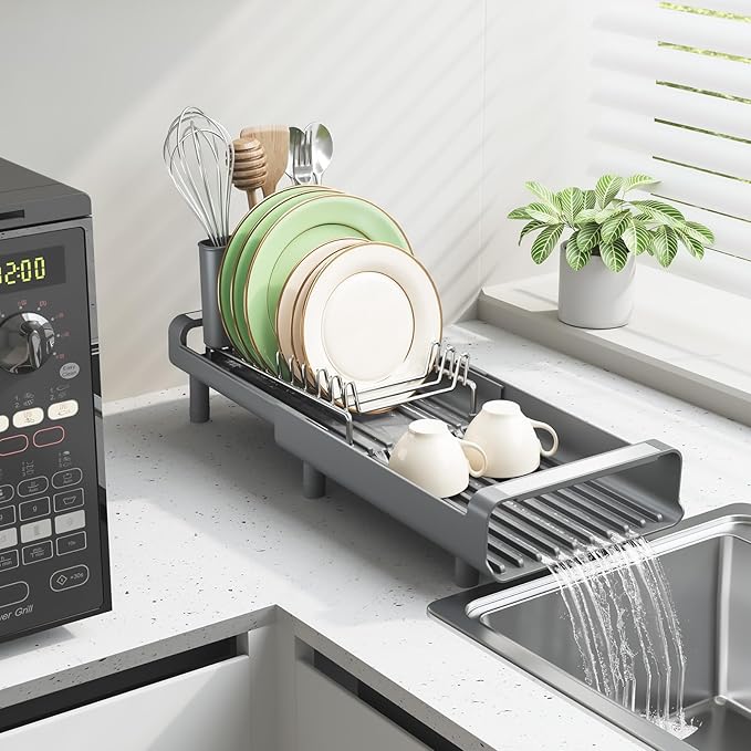 TOOLF Small Dish Drying Rack, Expandable and Space-Saving, Compact Design Fits - Image 7