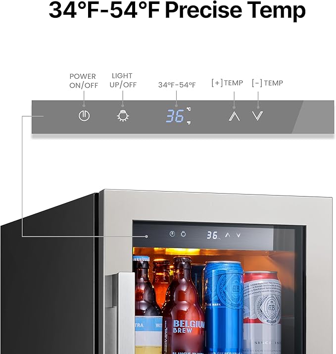 Ca'Lefort 15 Inch Beverage Refrigerator - 100 Can Small Beverage Fridge, Drink Fridge Glass Door 3 LED 34°F -54°F Beverage Cooler Built-in or Freestanding, Perfect for Home/Kitchen(3.0 cu.ft)