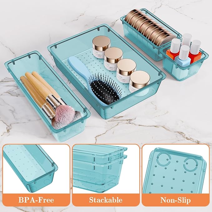 SpaceHacks 25 PCS Plastic Drawer Organizer, 4-Size Versatile Organizer Trays & - Image 3