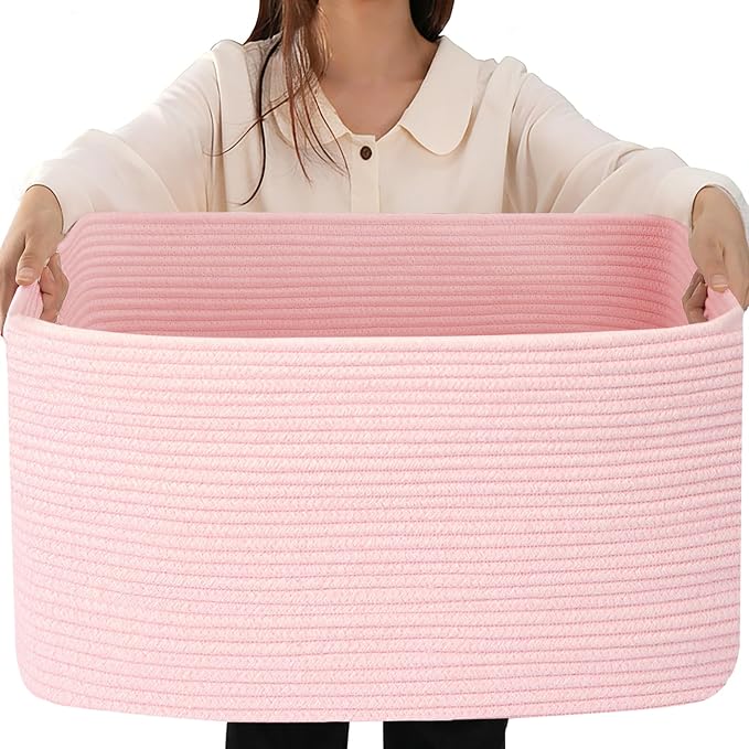 75L Large Woven Storage Basket, 22”x17”x12” Rectangle Blanket Basket by Hobasket