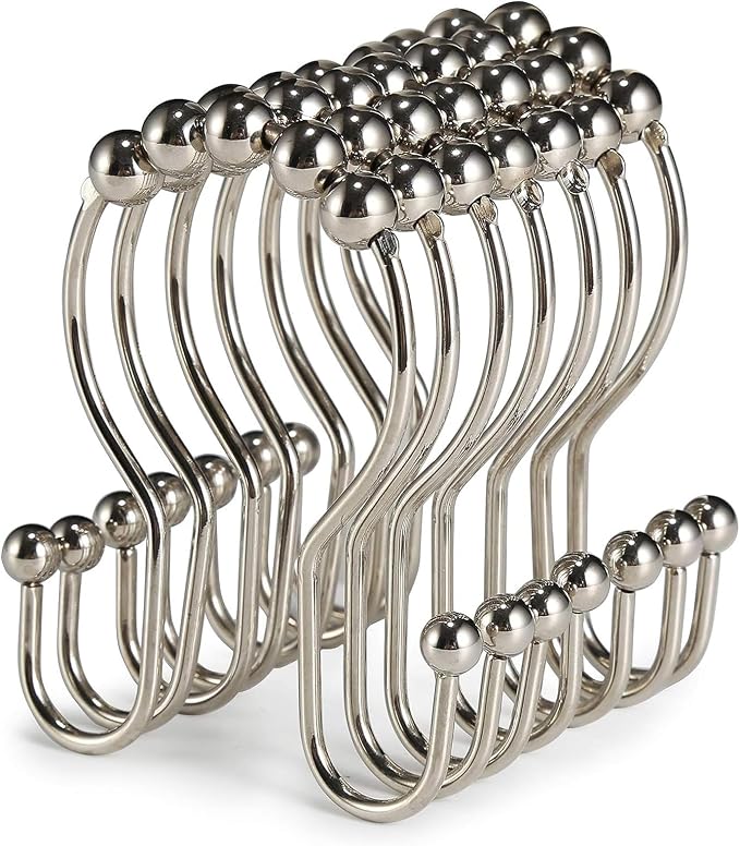Shower Curtain Hooks, Stainless Steel Shower Curtain Hangers, Double Hook by Goowin