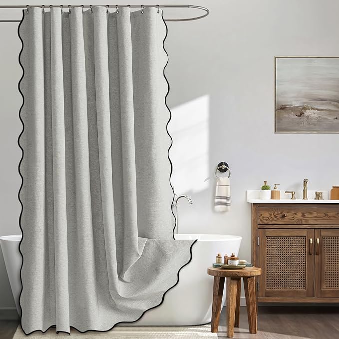 MIULEE 72"x84" Extra Long Scalloped Linen Shower Curtain Light Grey by MIULEE