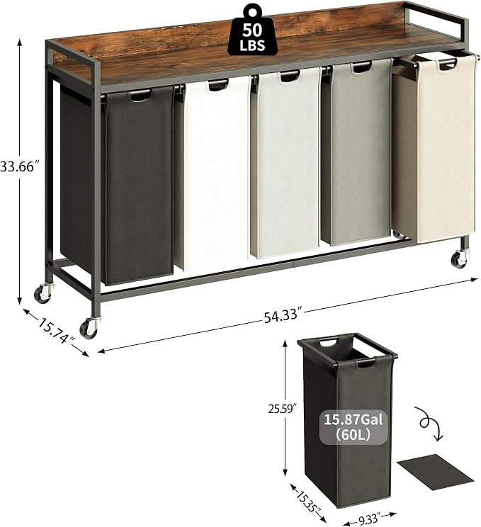 Herture Laundry Hamper with Shelf, Laundry Basket 5 Section, Laundry Sorter - Image 2
