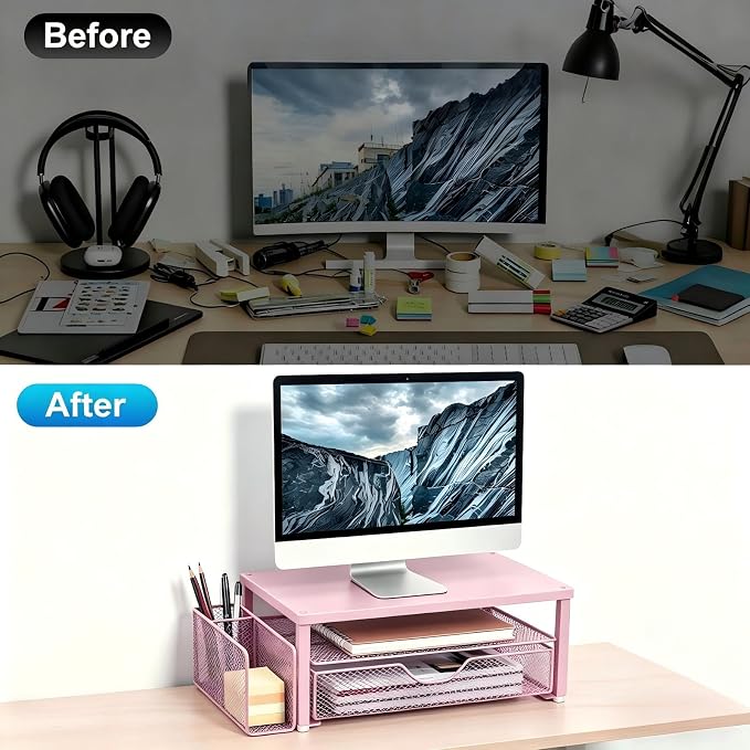 Spacrea Monitor Stand with Drawer and Pen Holder | Monitor Riser Desk - Image 2