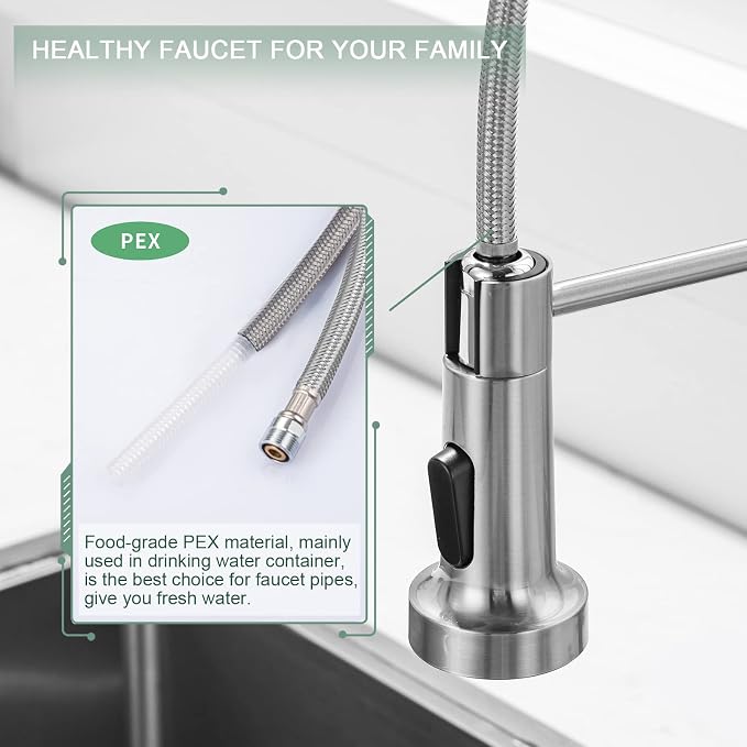 WEWE Pull-Down Kitchen Faucet, Stream & Spray Modes, Brushed Nickel | 17-Inch - Image 5