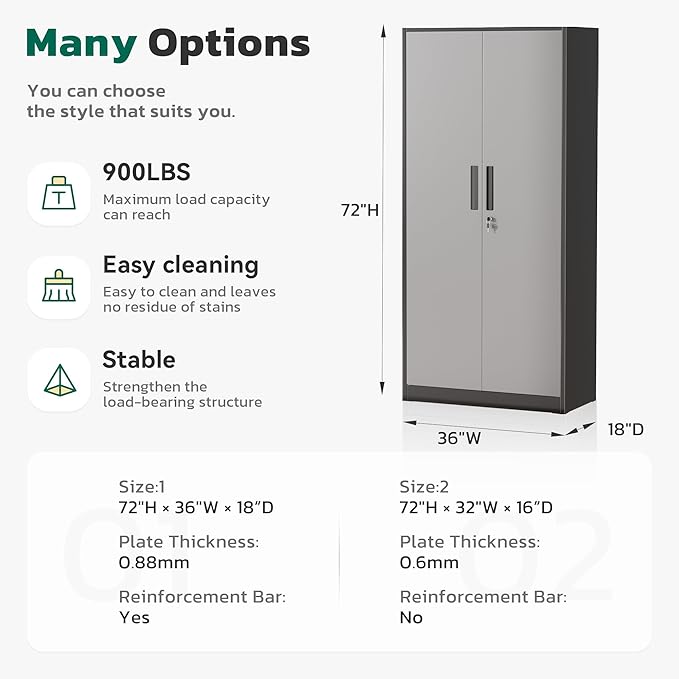 Greenvelly Metal Garage Storage Cabinet with 2 Doors and 4 Adjustable Shelves, 72”H Steel Lockable Storage Cabinet,Tall Metal Cabinet Locking File Cabinet for Office,Home, Garage, Gym, School