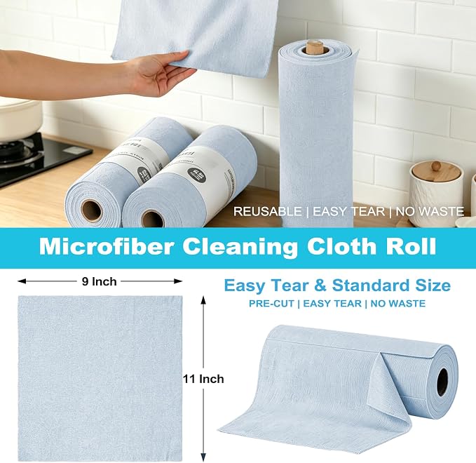 Puomue 55 Pack Microfiber Cleaning Cloth Roll, Tear Away Reusable Towels - Image 2