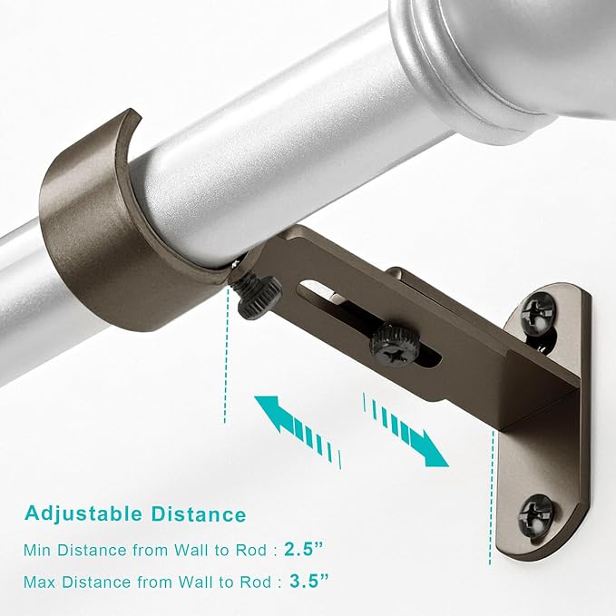 Adjustable Curtain Rod Brackets, Metal Window Drapery Rod Hanger Holders Hooks - Image 2