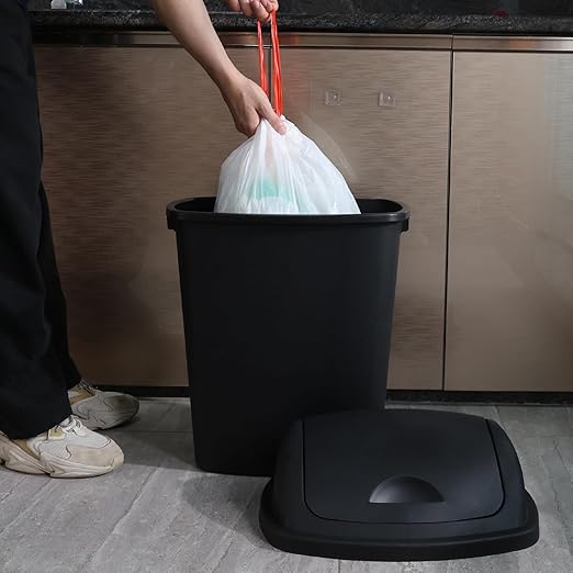 Trash Can, 4 Pack 10 Gallon Plastic Garbage Container Bin with Swing Top Lid, Black Waste Basket for Kitchen, Bathroom, Living Room, Office