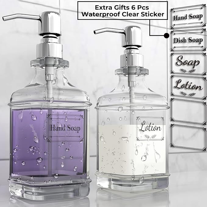 Soap Dispenser - 2 Pack, 18 Oz Antique Design Thick Glass Hand Soap Dispensers; - Image 3