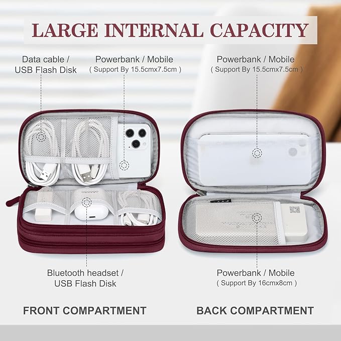 FYY Electronic Organizer, Travel Tech Pouch Bag, Cable Organizer Wine Red | - Image 3