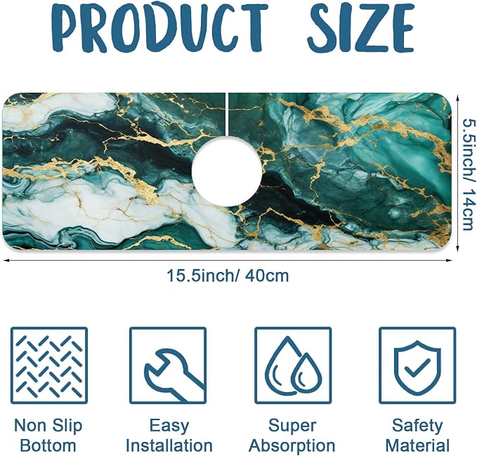 Faucet Mat for Kitchen Sink Absorbent Splash Guard Bathroom 15.5"X5.5" - Image 2