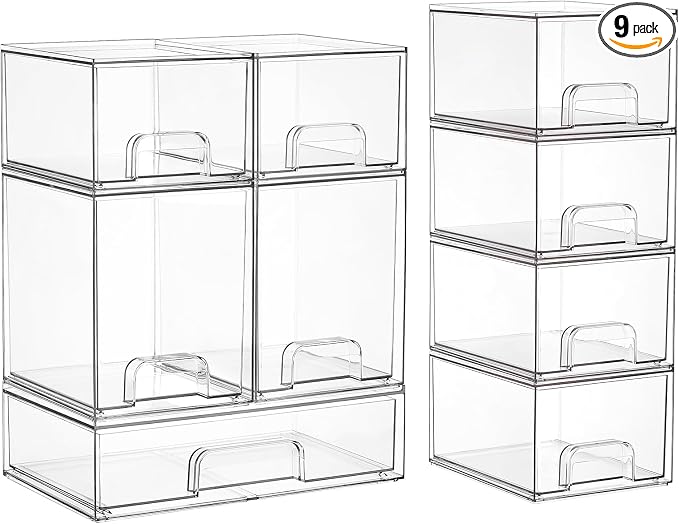Vtopmart Clear Stackable Storage Drawers Set of 9, Plastic Organizer Bins | by Vtopmart
