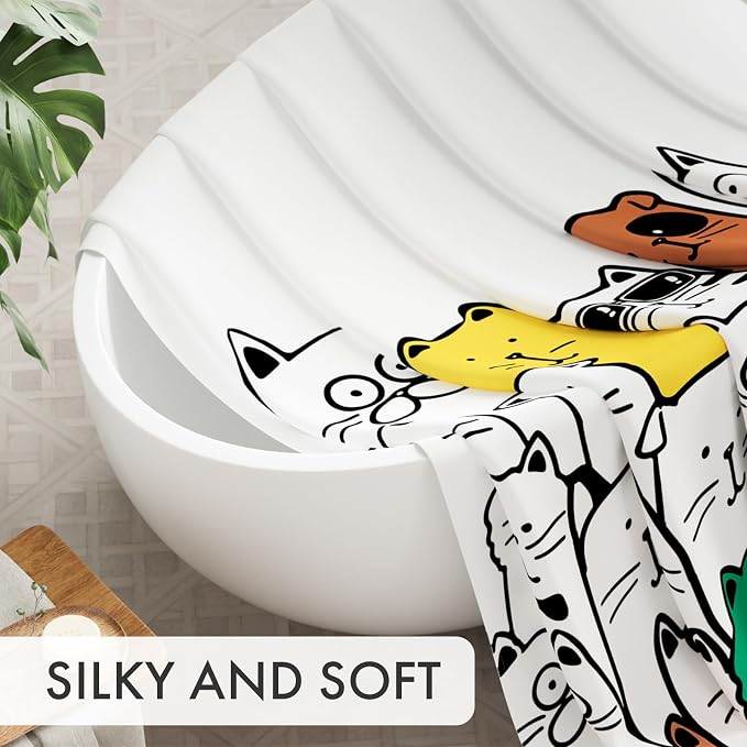 AmazerBath Shower Curtain, Washable Cute Kitty Carnival Cloth Shower Curtain Set - Image 3