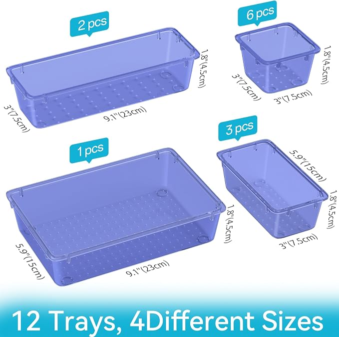 12 PCS Drawer Organizer Set, Makeup Organizer, Tool Storage Tray, Desk Drawer - Image 4