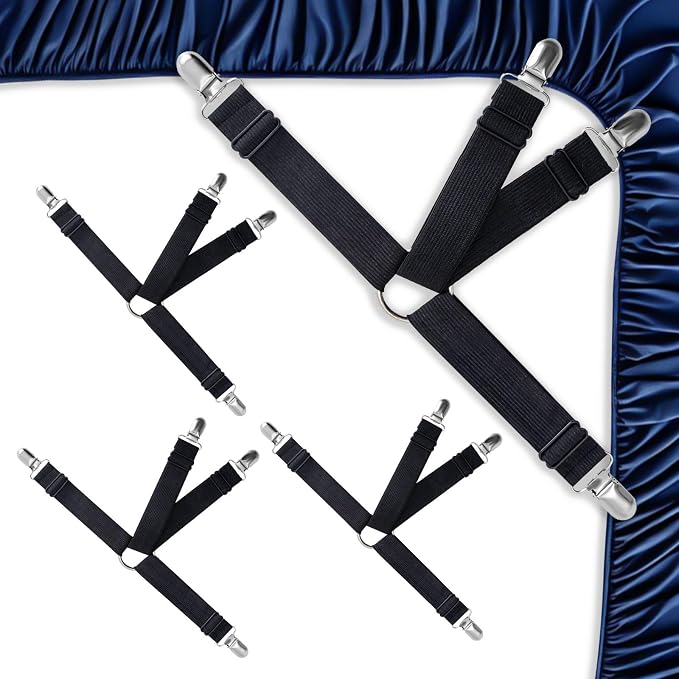 4PCS Adjustable Bed Sheet Straps Clips, Elastic Mattress Sheet Fasteners Holder by QoeCycth