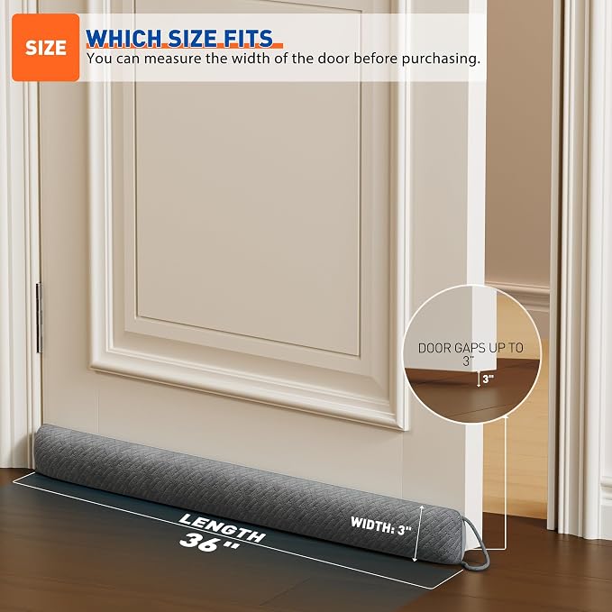 MAGZO Door Draft Stopper for Bottom of Door 36 Inches, Velour Gray | Weighted - Image 3
