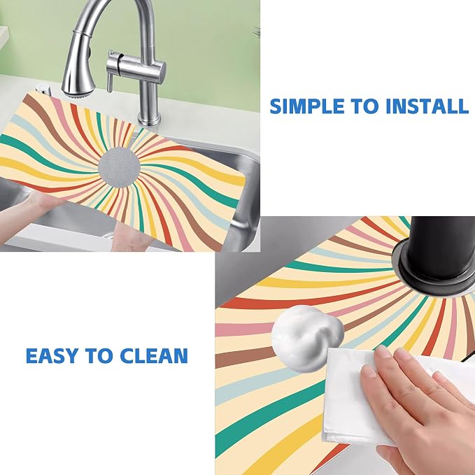 Groovy Retro Swirl Kitchen Sink Splash Guard Mat Absorbent Fast Drying Mat - Image 5