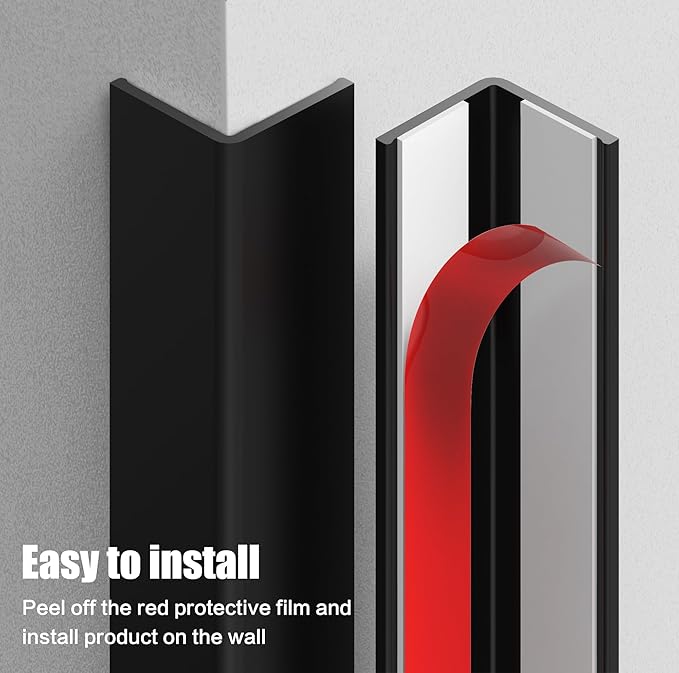 Wall Corner Protector, Walls Edge Protector, Self-Adhesive Wall Corner Guards, PVC Double Side Edge Protector, Furniture Stairs Guard (Black, 2pcs x 47.2" L x 1.97" W)
