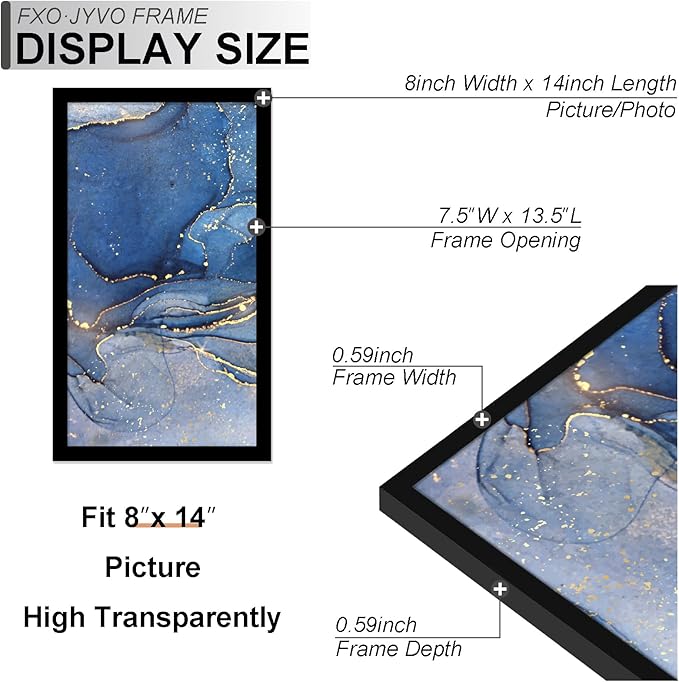 8x14 Picture Frame Set of 6, Black Frame for 8 x 14 Inch Picture Poster Photo, Light Weight and High Transparent 8 by 14 Frame for Wall - 6 Pack/Black/8"x14"