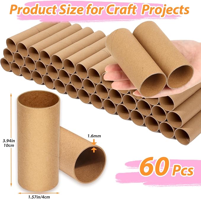 MAPVOLUT 60 PCS Craft Toilet Paper Rolls 3.94"x1.57", Thick Cardboard Tubes - Image 3