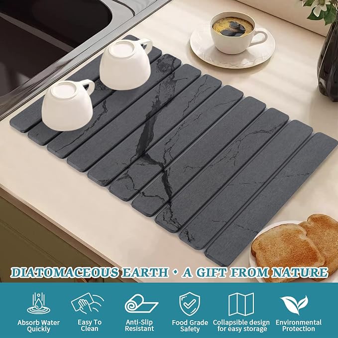 Stone Dish Drying Mat for Kitchen Counter, 24 x 16 Inch | Absorbent - Image 4