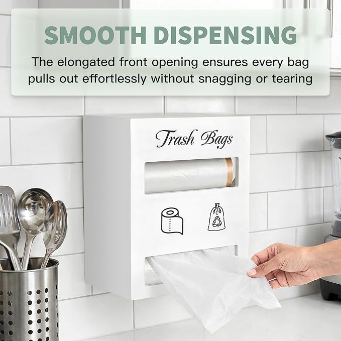 2 in 1 Trash Bag Dispenser, Double Wall Mounted, Wood Trash Bag Holder - Image 7