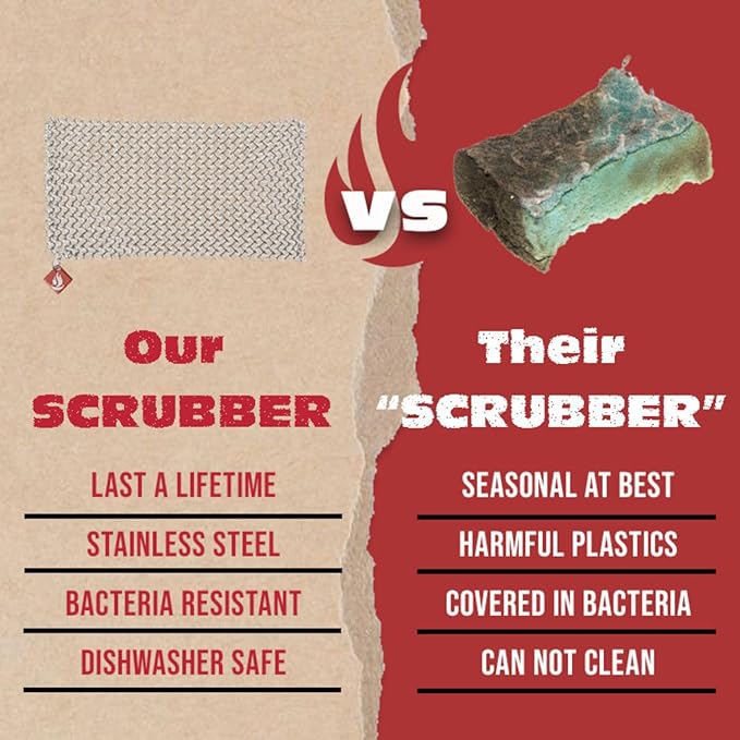 Knapp Made CM Scrubber 9"x6" Small Ring Cast Iron Scrubber - Cast Iron Cleaner for Hard Anodized Cookware, Pre-Seasoned Pans, Dutch Ovens, Iron Pans, Grills and Skillet. Chain Mail Scrubber Cast Iron