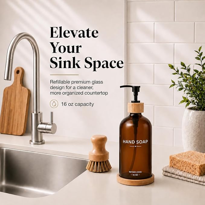 Dish Soap Dispenser, 16OZ Glass Kitchen Soap Dispenser - Image 2