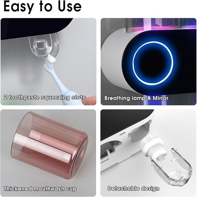 iHave UV Toothbrush Sanitizer Holder Wall Mount Toothpaste Dispenser, 2-Cup | - Image 4