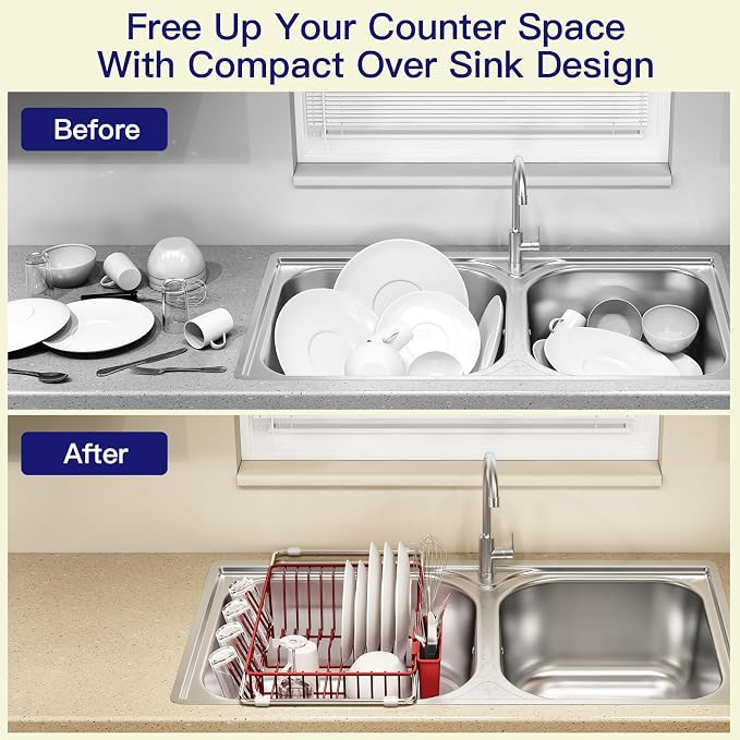 Red Dish Drying Rack Over The Sink - Image 2