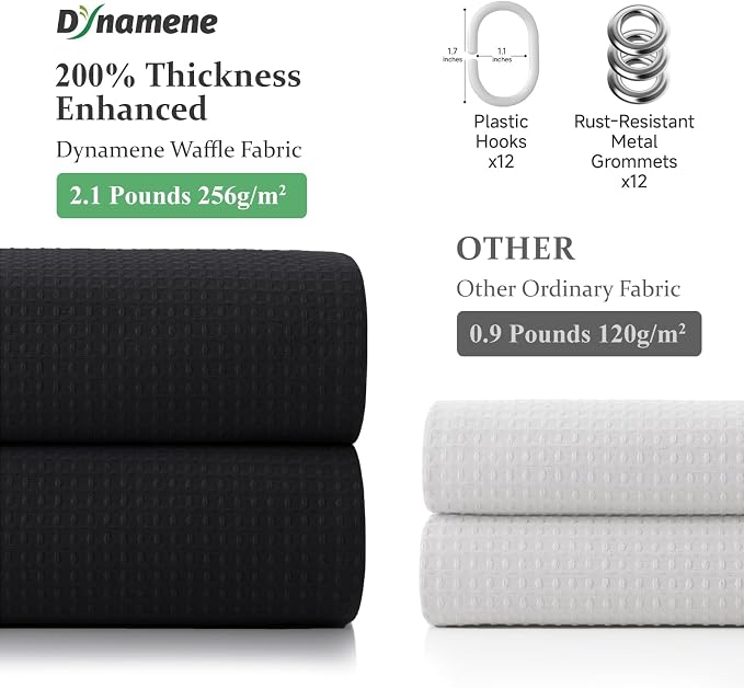 Dynamene Extra Wide Waffle Shower Curtain 256 GSM Fabric 84x72 Black - Image 5