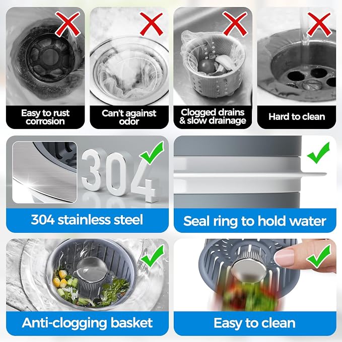 zaa 3 in 1 Kitchen Sink Drain Strainer Stopper Removable Basket Pop-Up - Image 6
