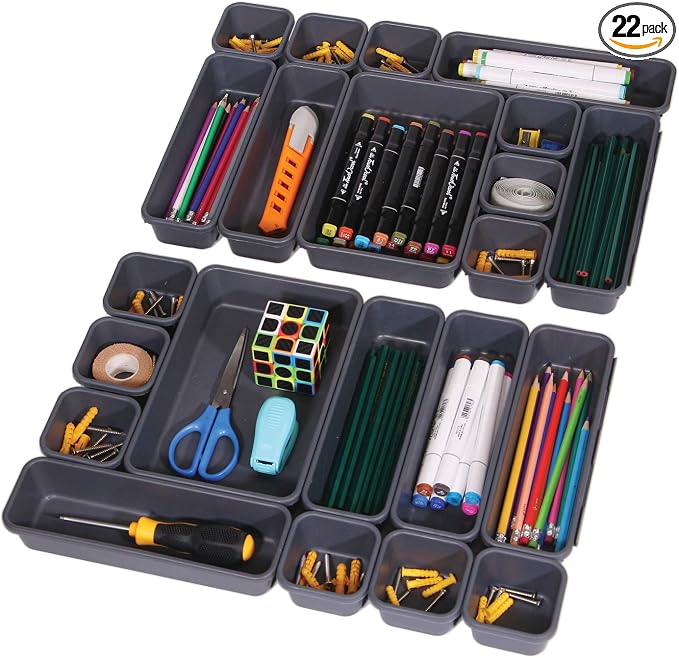 Set of 22 Interlocking Desk Drawer Organizer Tray Dividers Plastic Shallow by TENABORT