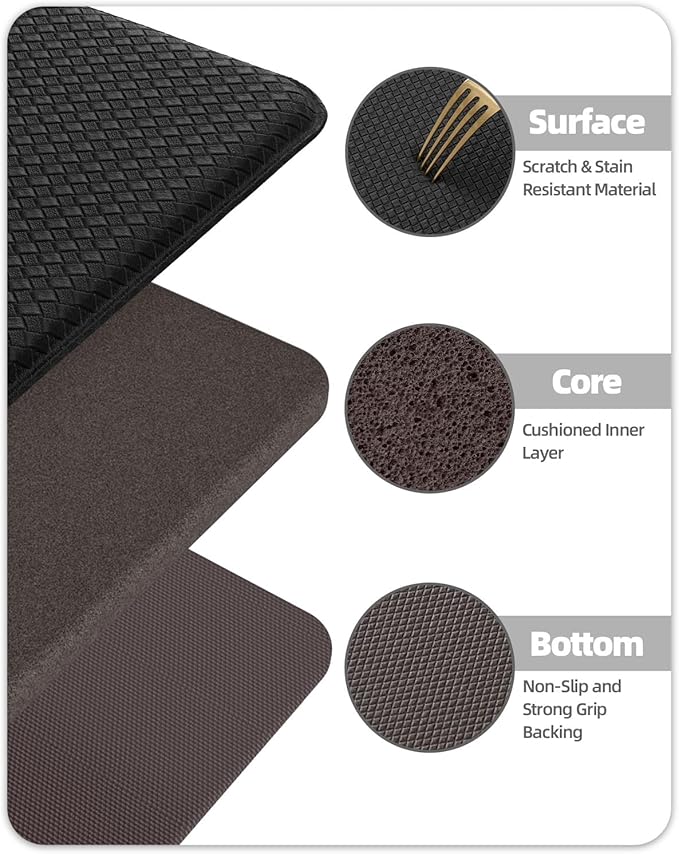Color&Geometry Anti Fatigue Cushion Kitchen Mat for Floor -17"x79",Long,Easy Clean, Water & Oil Proof, Anti Slip, Foam Rubber Runner Rug for Front Sink Comfort Standing,Black