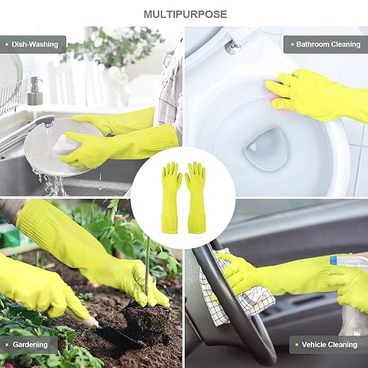 Mamison Rubber Dishwashing Gloves, Non-Slip Kitchen, 2 Pairs | Korean natural - Image 4
