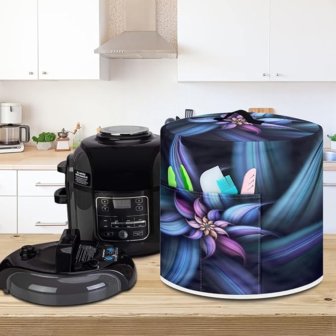 Dust Cover for 3 Quart for Pressure Cooker and Extra Accessories, Dust Proof Easy to Clean Electric Appliance Cover Air Fryer Accessories with Pocket, Blue Purple Flower