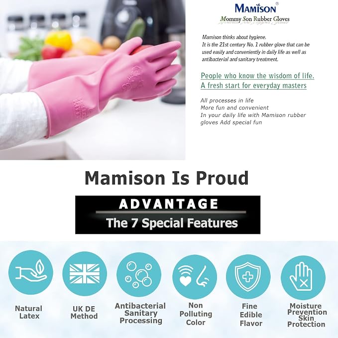 Kitchenware Mamison Quality Rubber Gloves Pink Size M, Waterproof Rubber Gloves - Image 5