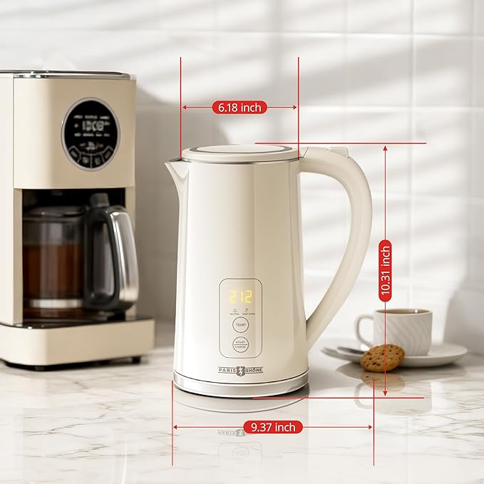 PARIS RHÔNE Electric Tea Kettle, 1.7L Temperature Control Electric Kettle, 4H Keep Warm Water Boiler with 6 Presets, LED Screen Electric Kettles for Boiling Water, Boil-Dry Protection, BPA Free